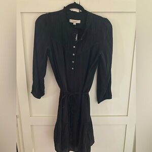 Pleated Button Drop Waist Dress